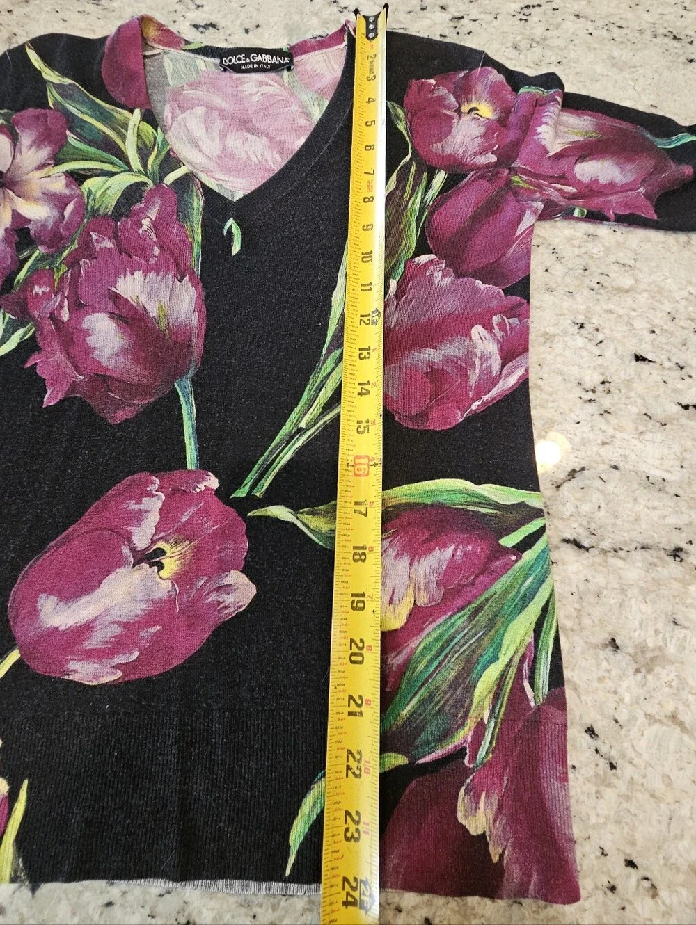 Dolce & Gabbana Black V-Neck Floral Long-Sleeve Top - Purple Tulip Print Silk